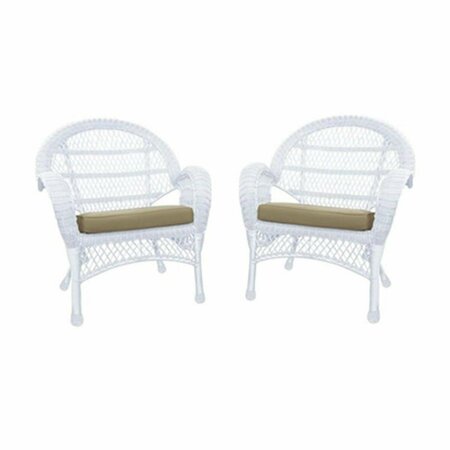 JECO W00209-C-4-FS006-CS White Wicker Chair with Tan Cushion, 4PK W00209-C_4-FS006-CS